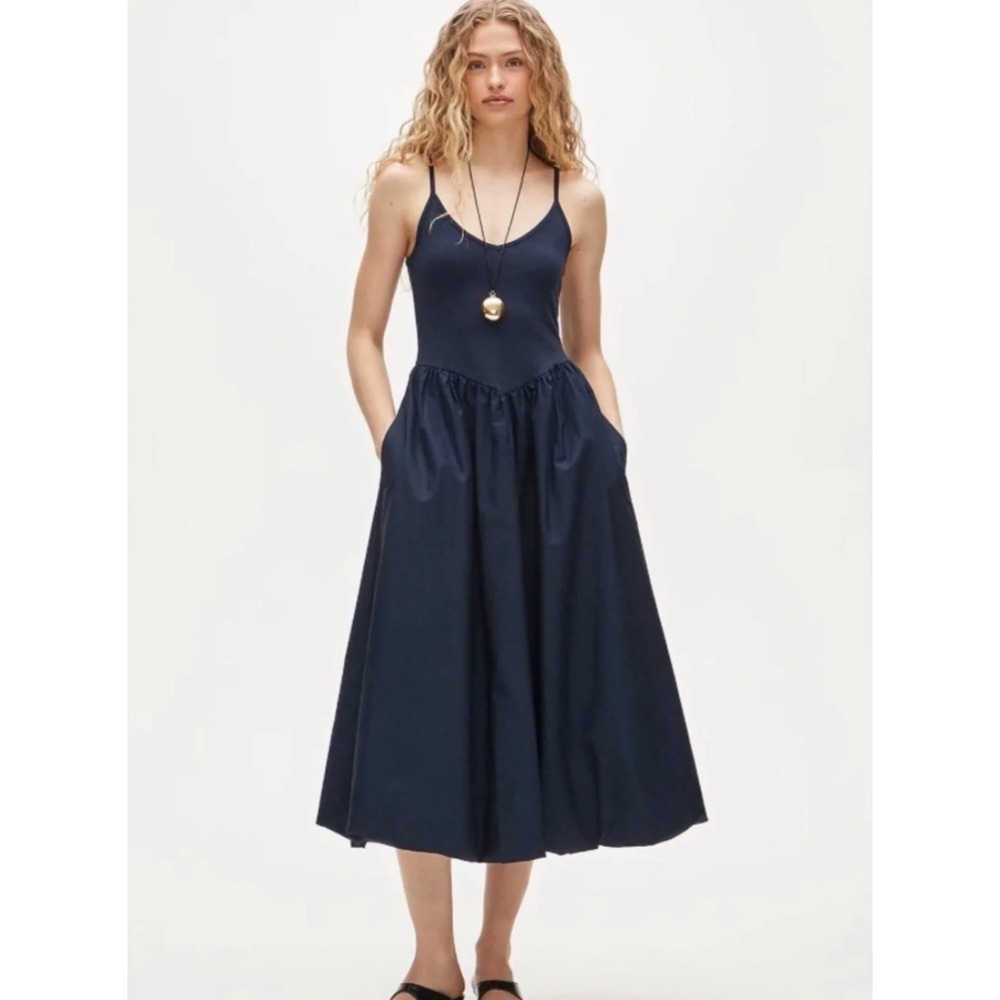 J.Crew | NWT Basque-Waist Mixy Midi Dress Navy Ballerina | Sz 2X